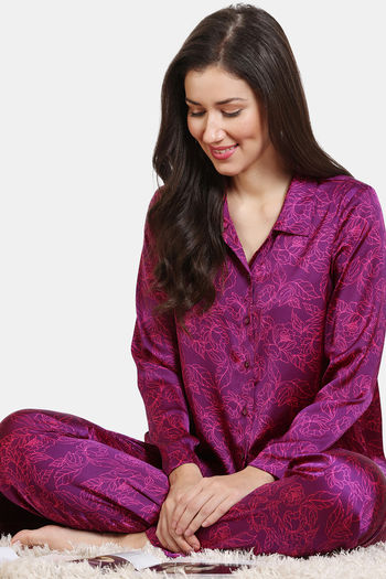 Buy Zivame Primrose Woven Pyjama Set - Dark Purple